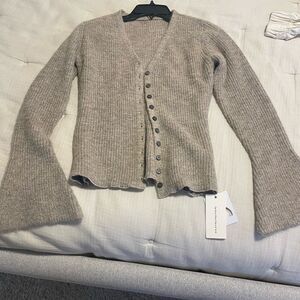 NWT Commense Oatmeal cardigan with lettuce, trim, and bell sleeves, XS